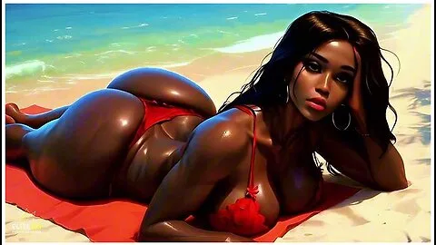 Preview supplied for 4k 100% Ai Generated 3d Soft Looping Pmv Ebony Big Ass Twerk On Beach: Thick Booty Babes Gentle Shaking In Bikinis
