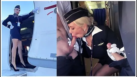 Preview supplied for Blonde flight attendant worships both pilots in the cockpit
