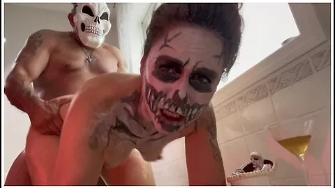 Preview supplied for Spooky Slutty Skeleton Gets Boned In Bubble Bath While Blowing Big Daddys Halloween Cock