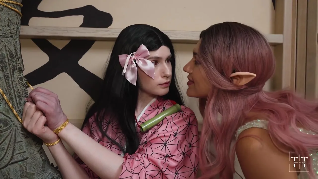 Preview supplied for Two Cute Anime Girls Playing Scissors. Nezuko Kamado. Demon Slayer