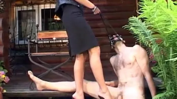 Preview supplied for Femdom ball & cock trample & pony riding masked slave outdoors