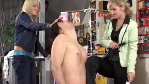 Preview supplied for Puppy slave dick trampled and spanked in a public shop