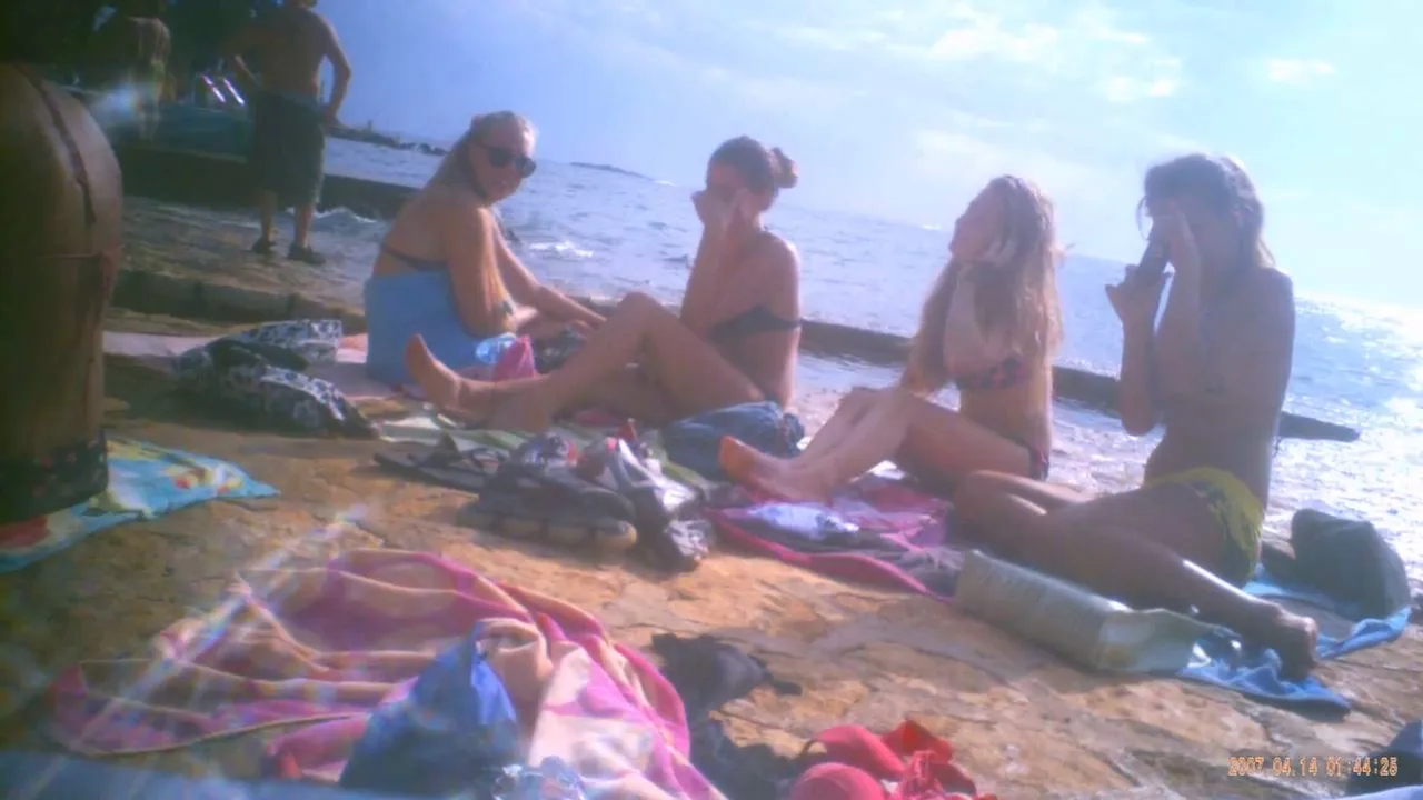 Preview supplied for Upshorts dick flash for group of girls on beach